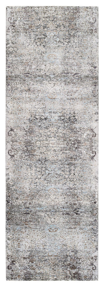 Gray Modern Silk with Textured Wool Hand Knotted Wide Runner Rug 4'0" x 12'0"