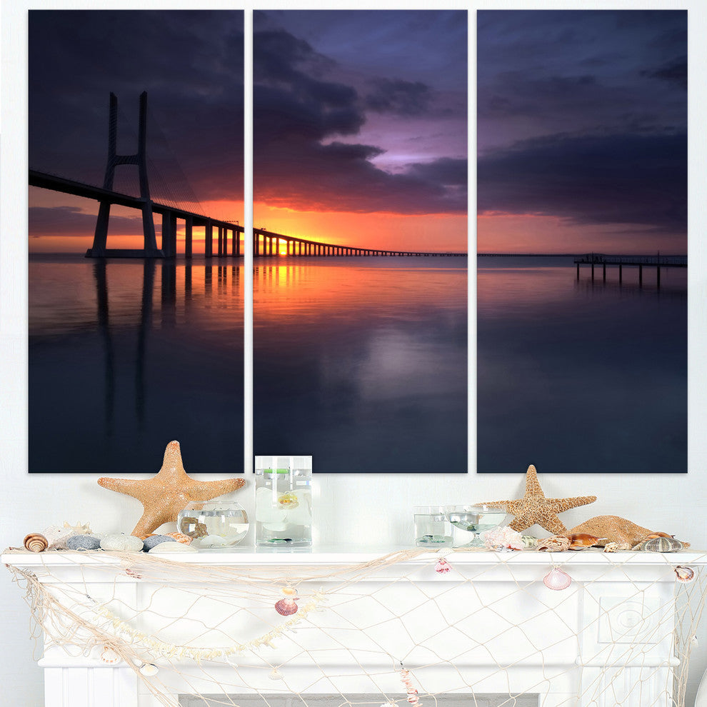"Vasco Da Gama Bridge Portugal" Metal Wall Art, 3 Panels, 36"x28"