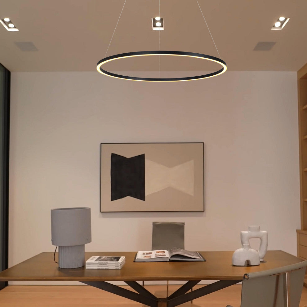 39" Tania LED Circular Chandelier, Adjustable Suspension Fixture, Black