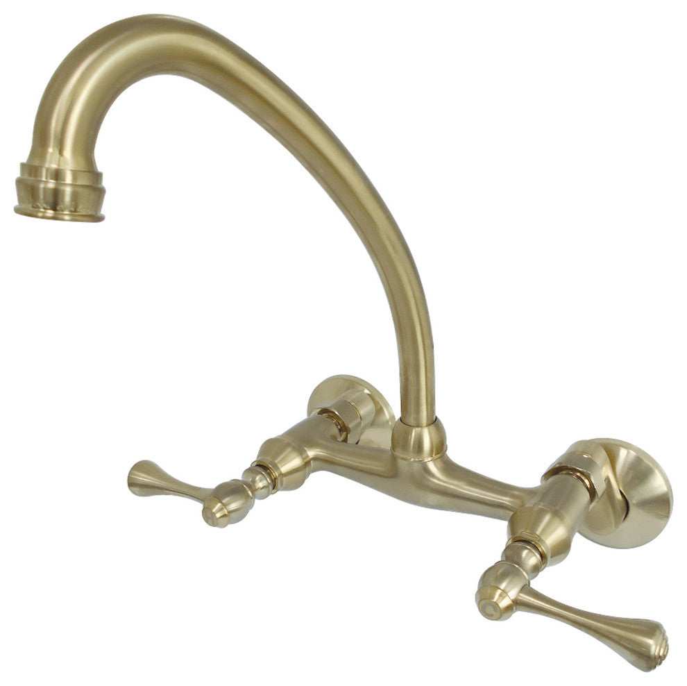 6" Adjustable Center Wall Mount Kitchen Faucet, Brushed Brass