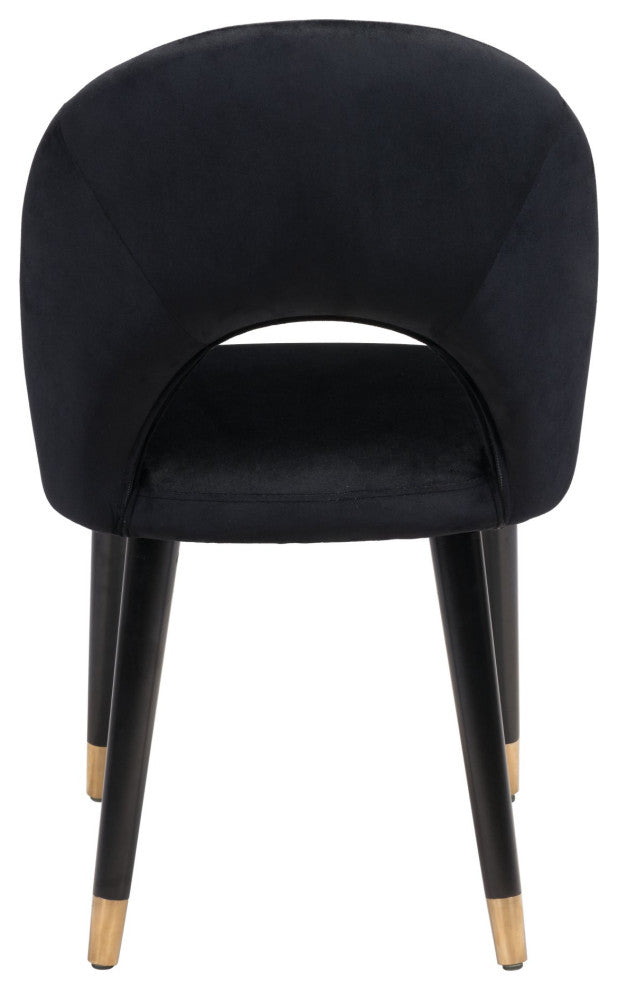 Side Dining Chair, Set of 2, Fabric, Wood, Black, Gold, Bar Kitchen Cafe Bistro