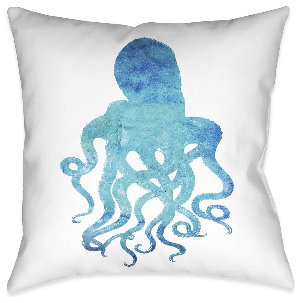 Laural Home Watercolor Octopus Outdoor Decorative Pillow, 18"x18"