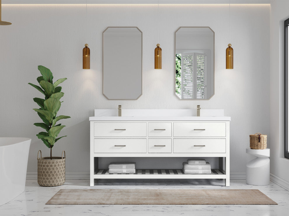 Parker 72 Double Sink Bath Vanity in White 2" White Quartz