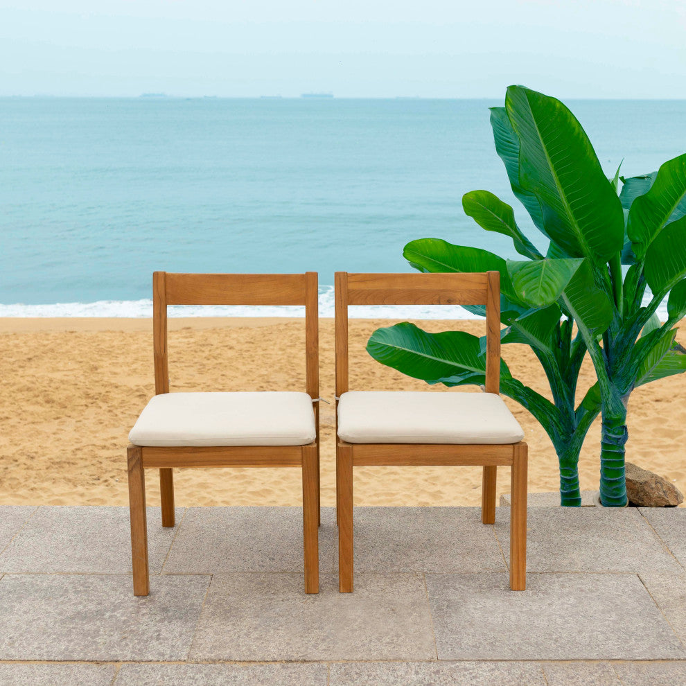 Safavieh Couture Indoor-Outdoor Mayaguana Teak Dining Chair, Natural/White