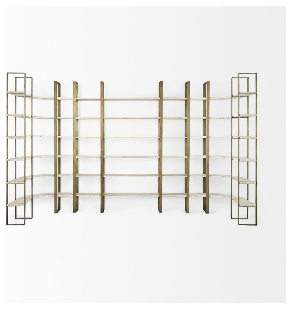 Gold Iron Framed Curved Wooden Shelving Unit