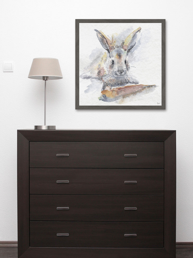 "Happy Rabbit" Framed Painting Print, 24"x24"