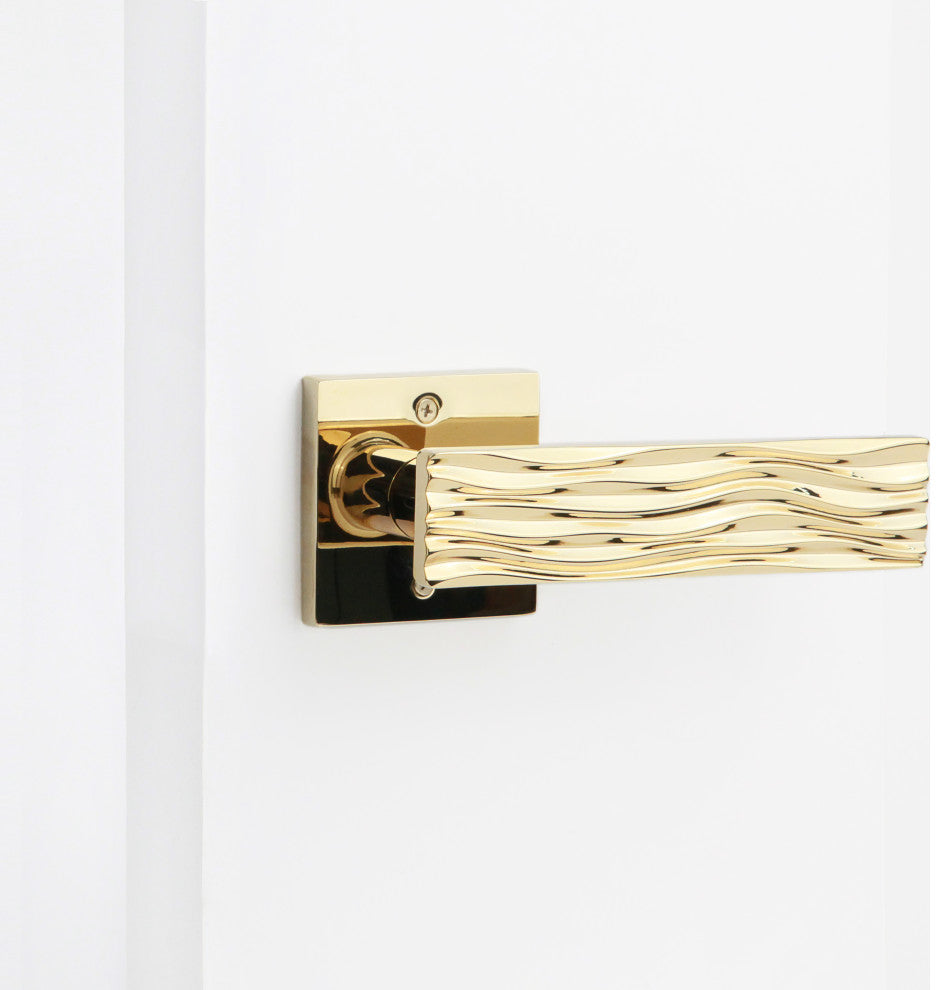 Modern Heavy Duty Designer Interior Door Lever - Ridge Collection, Polished Brass, Double Dummy