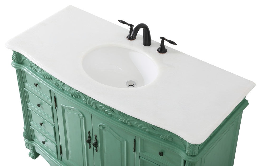48" Single Bathroom Vanity, Vintage Mint With Ivory White Quartz