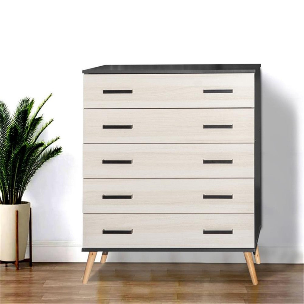 Better Home Products Eli Mid-Century Modern 5 Drawer Chest Dark Gray & Honey Oak