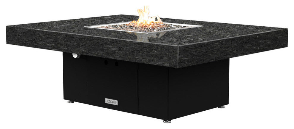 Rectangular Fire Pit Table, 48x36, Natural Gas, Black Pearl Top, Black