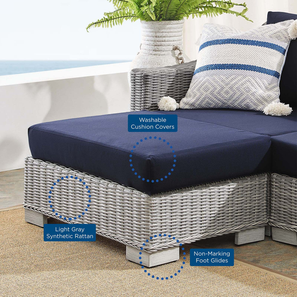 Lounge Sectional Sofa Set, Rattan, Wicker, Gray Blue Navy, Modern, Outdoor