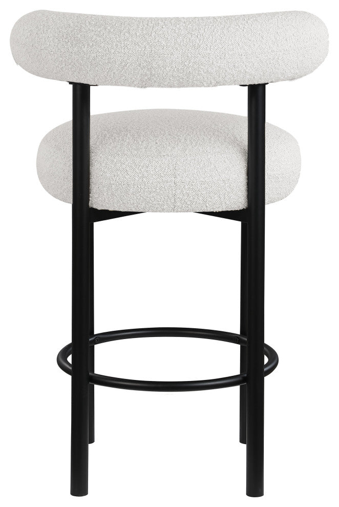 Bordeaux Upholstered Stool, Cream, Boucle Fabric, Matte Black, Set of 2