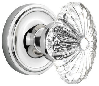Single Classic Rosette With Oval Fluted Crystal Knob, Bright Chrome