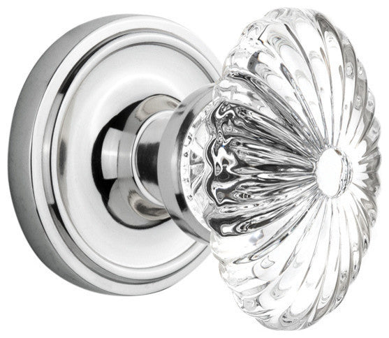Single Classic Rosette With Oval Fluted Crystal Knob, Bright Chrome