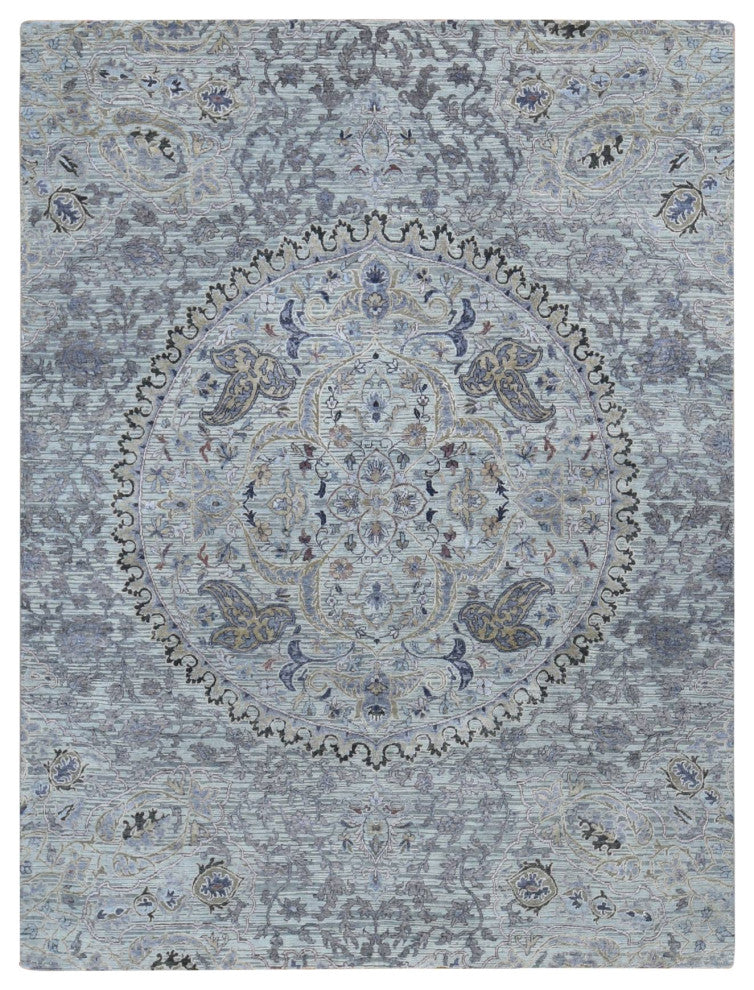 Ash Gray The Maharaja Pure Silk With Wool Hand Knotted Oriental Rug 7'9"x10'1"