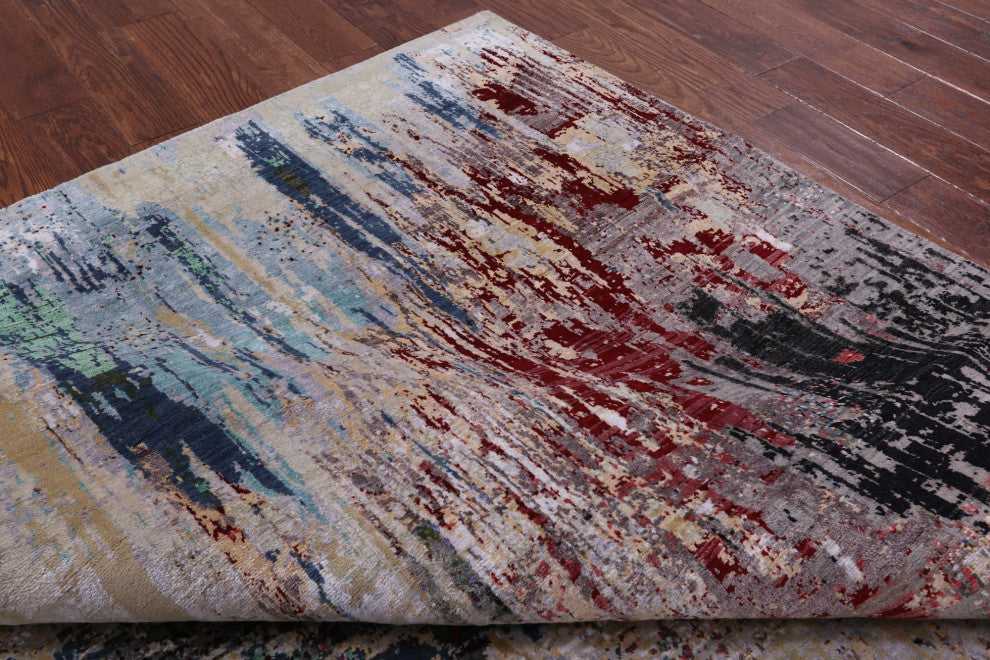 6' 0" X 8' 10" Abstract Hand Knotted Wool and Silk Rug Q8889