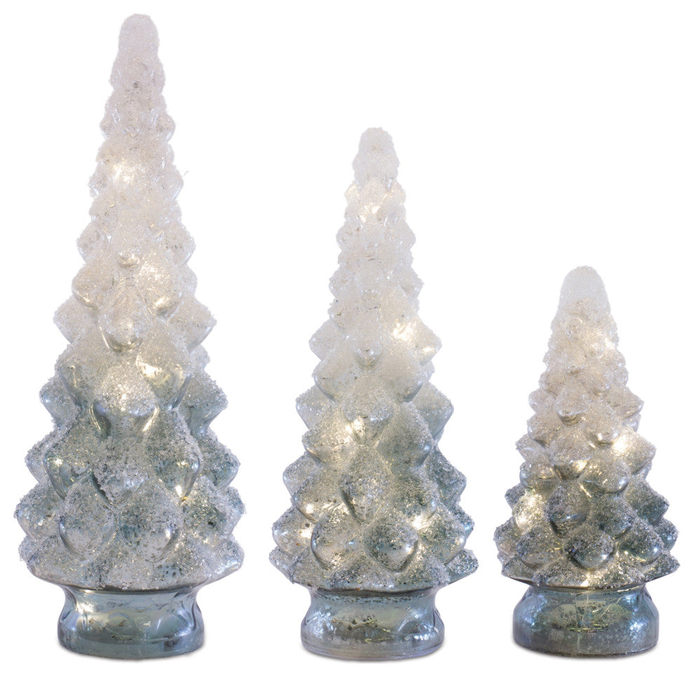 LED Frosted Glass Tree Decor, 3-Piece Set