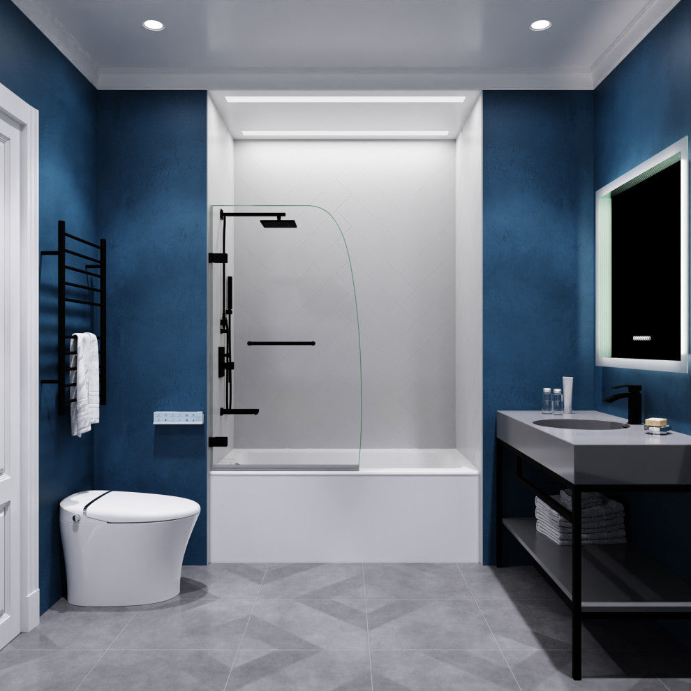 Vensea Series 31.5"x56" Frameless Hinged Tub Door, Matte Black