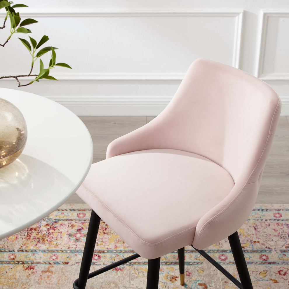 Bar Stool Chair Barstool, Set of 2, Velvet, Pink, Bar Pub Cafe Bistro Restaurant