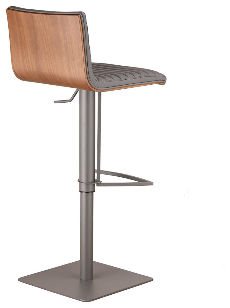 Mid Century Modern Bar Stool, Armless Channel Tufted PU Leather Seat, Grey
