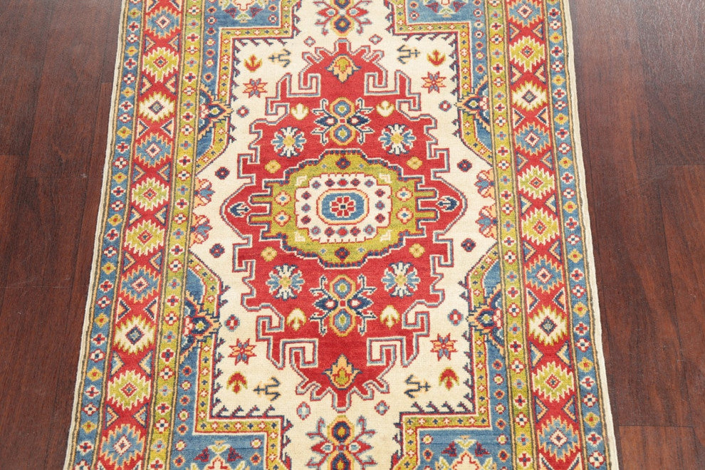 Oriental Kazak Traditional Hand Made Pakistani Area Rug, Beige, 5'1"x3'2