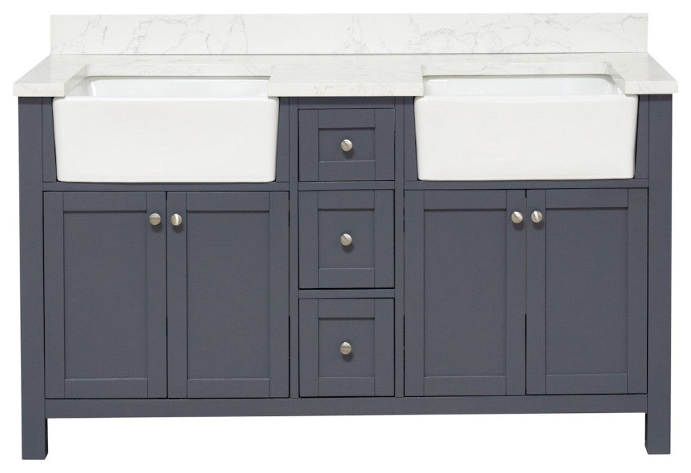 Yorkshire 60" Bathroom Vanity, Marine Gray, Engineered Marble, Double