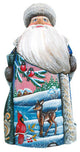 Village Fawn And Bird Santa, Woodcarved Figurine