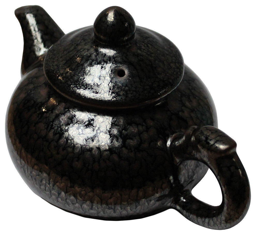 Chinese Handmade Jianye Clay Bronze Black Glaze Decor Teapot Display Hws205