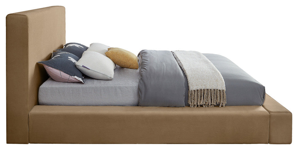 Dorian Upholstered Bed, Beige, Queen, Velvet