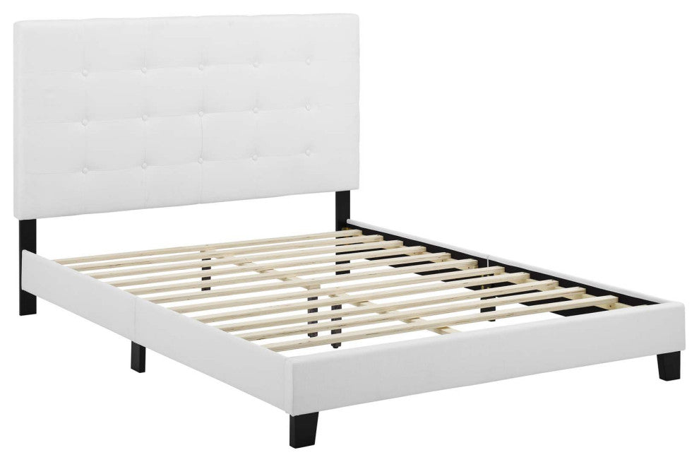 Melanie Twin Tufted Button Upholstered Fabric Platform Bed