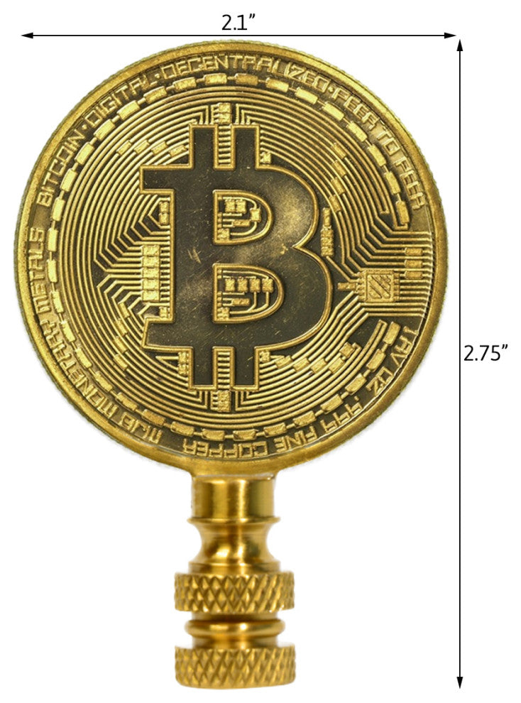 2.75"H Bitcoin Token Icon Polished Brass Finish Lamp Finial