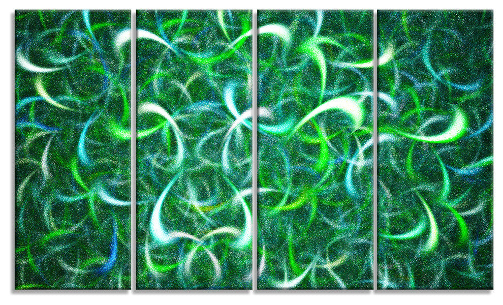 Dark Green Watercolor Fractal Art, Abstract Art on Canvas, 48"x28", 4 Panels