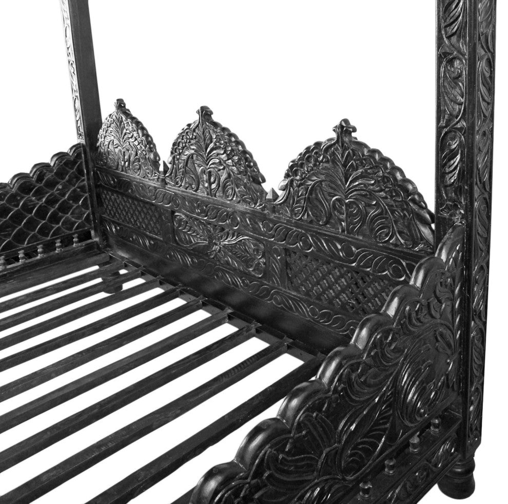 Raja Ebony Carved Wood Canopy Bed