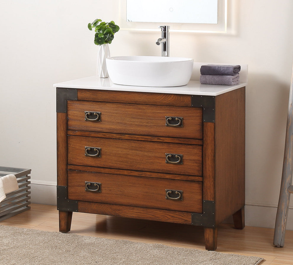 36" Asian-Inspired All Wood Construction Akira Vessel Sink Bathroom Cf35535