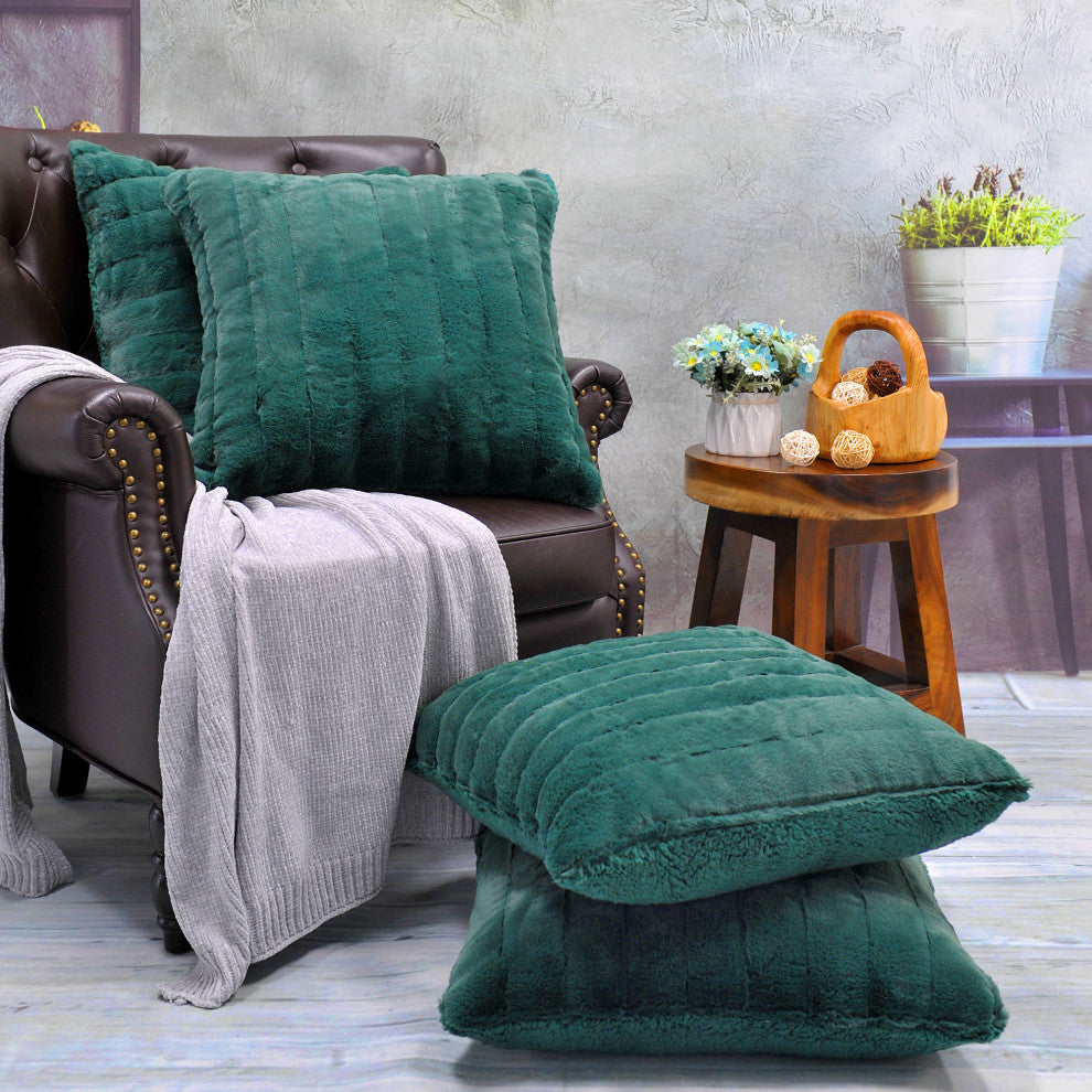 Super Mink Throw Pillow Covers, Set of 4, Dark Teal, 20''x20''
