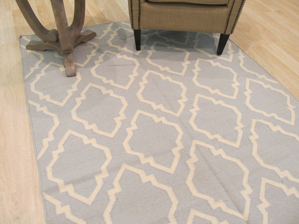 Blue Transitional Geometric Reversible Modern Moroccan Kilim Area Rug