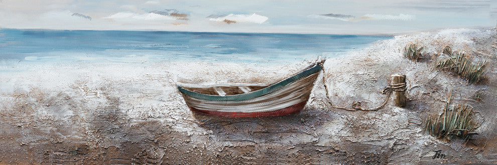 "Boat at the Lake" Hand Painted Canvas Art, 60"x20" - Wrapped Canvas Painting