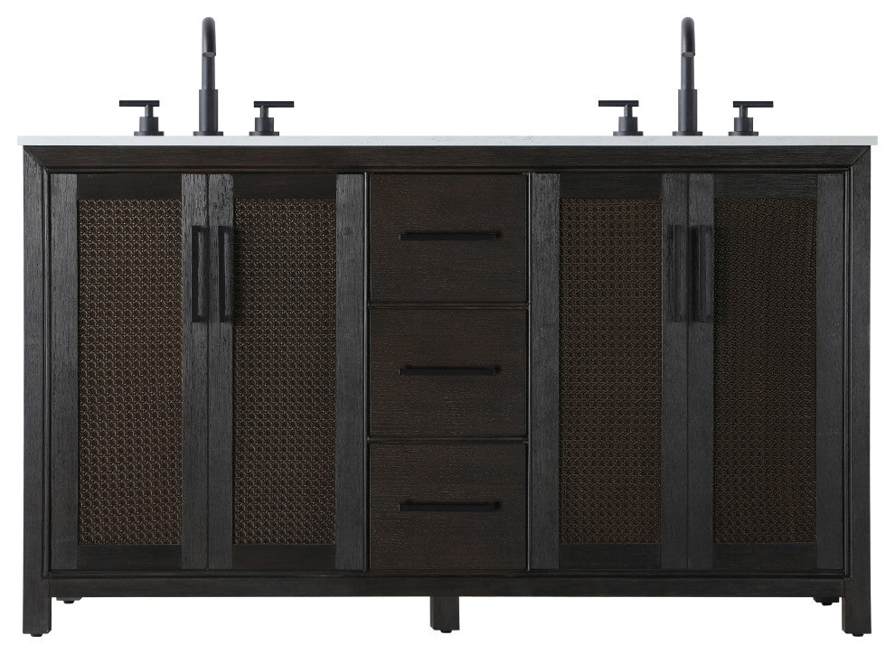 Home Living 60" Double Bathroom Vanity, Chocolate Oak