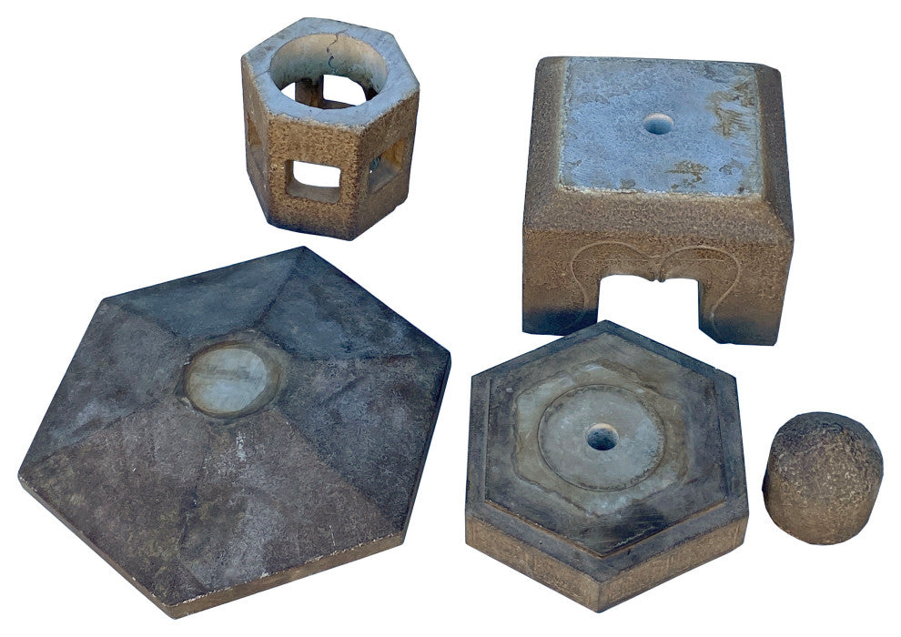 Chinese Gray Brown Hexagon Stone Lamp Garden Lantern Hcs7096
