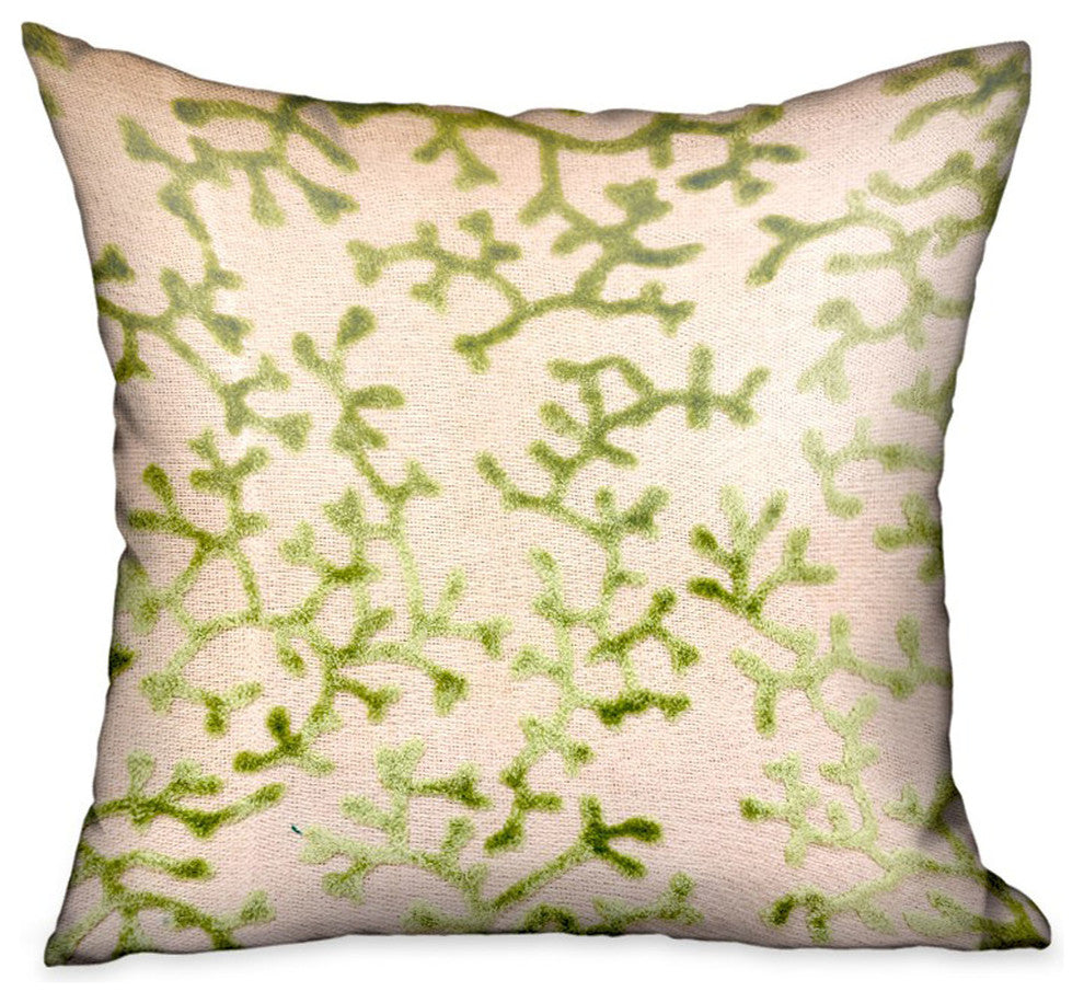 Plutus Sage Reef Apple Green Floral Luxury Throw Pillow, 20"x20"