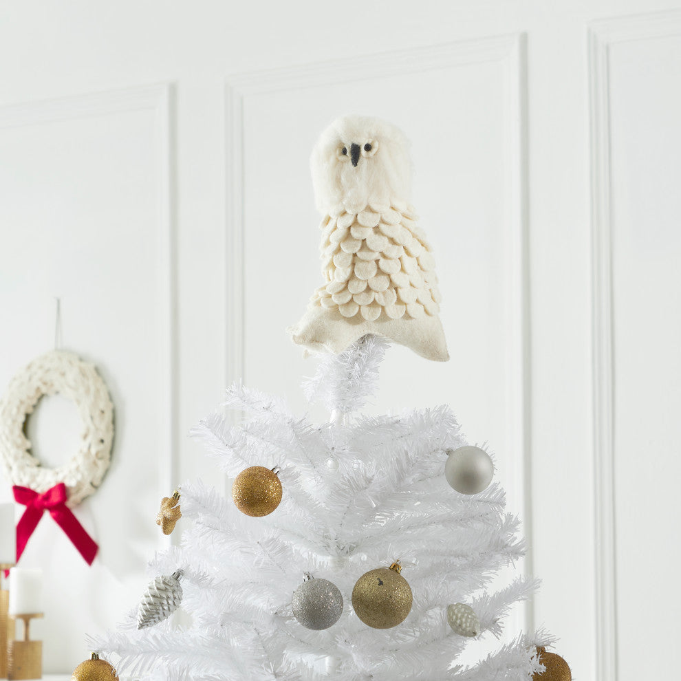 Snowy Owl Christmas Tree Topper in Hand Felted Wool