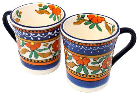 Flared Coffee Cups, Orange and Blue, Set of 2