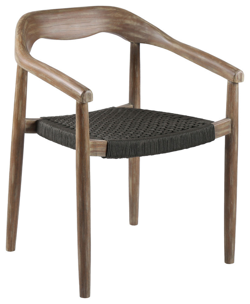 Santo Outdoor Stackable Dining Chair, Eucalyptus and Charcoal Rope Set of 2