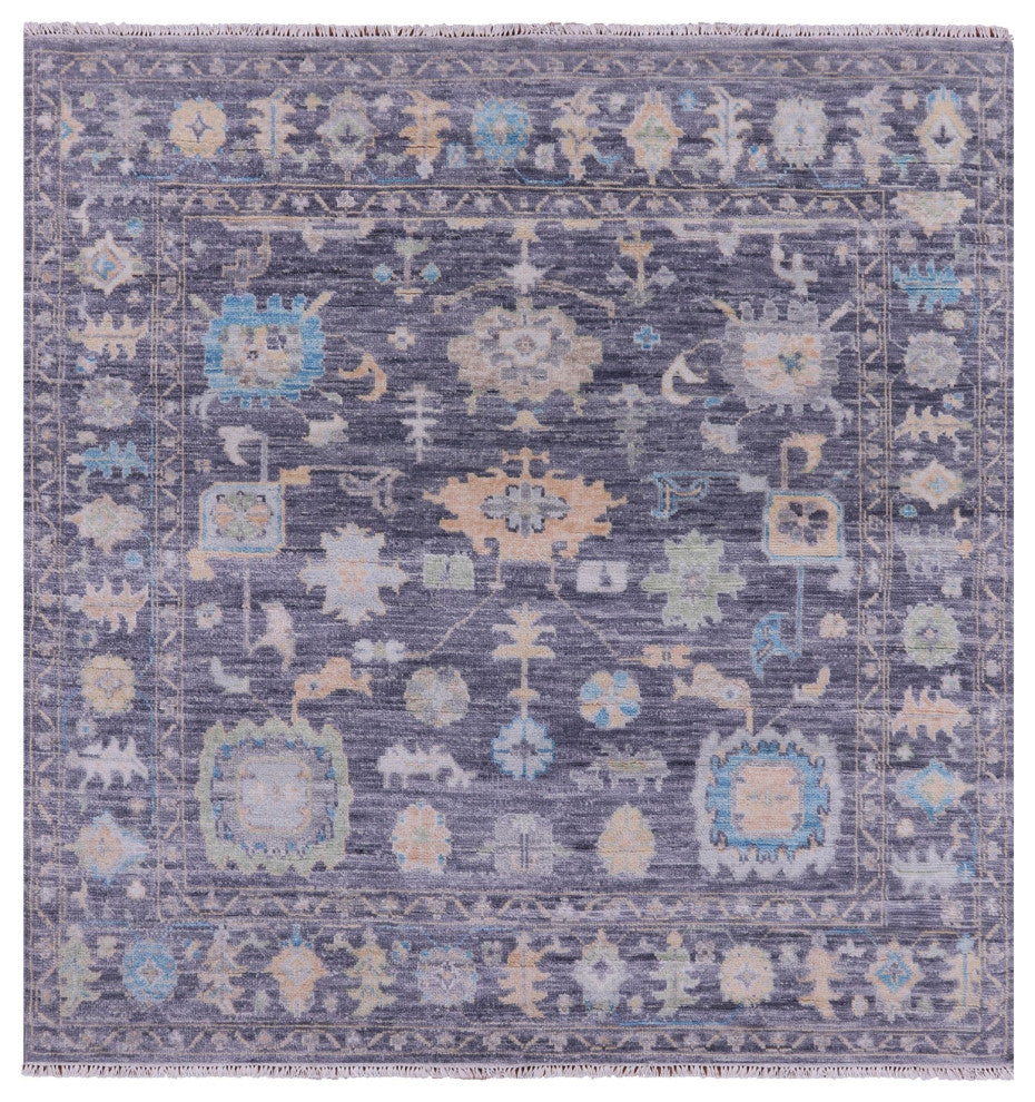 7' Square Turkish Oushak Handmade Wool Rug - Q13468