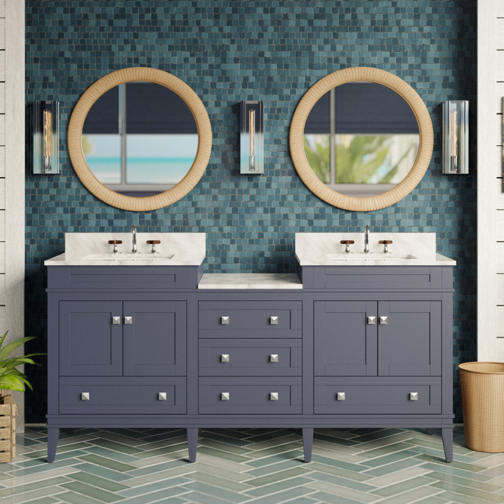 Eleanor 72" Double Bathroom Vanity, Marine Gray, Carrara Marble
