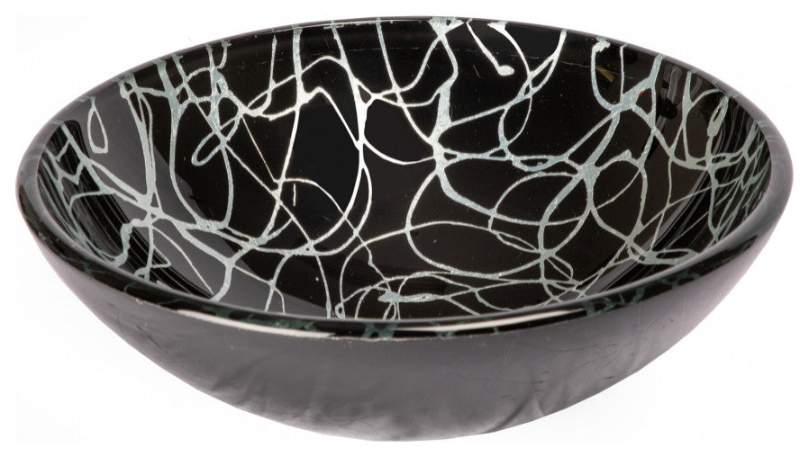 Eden Bath EB_GS65 Black and Silver Streamers Round Glass Vessel Sink