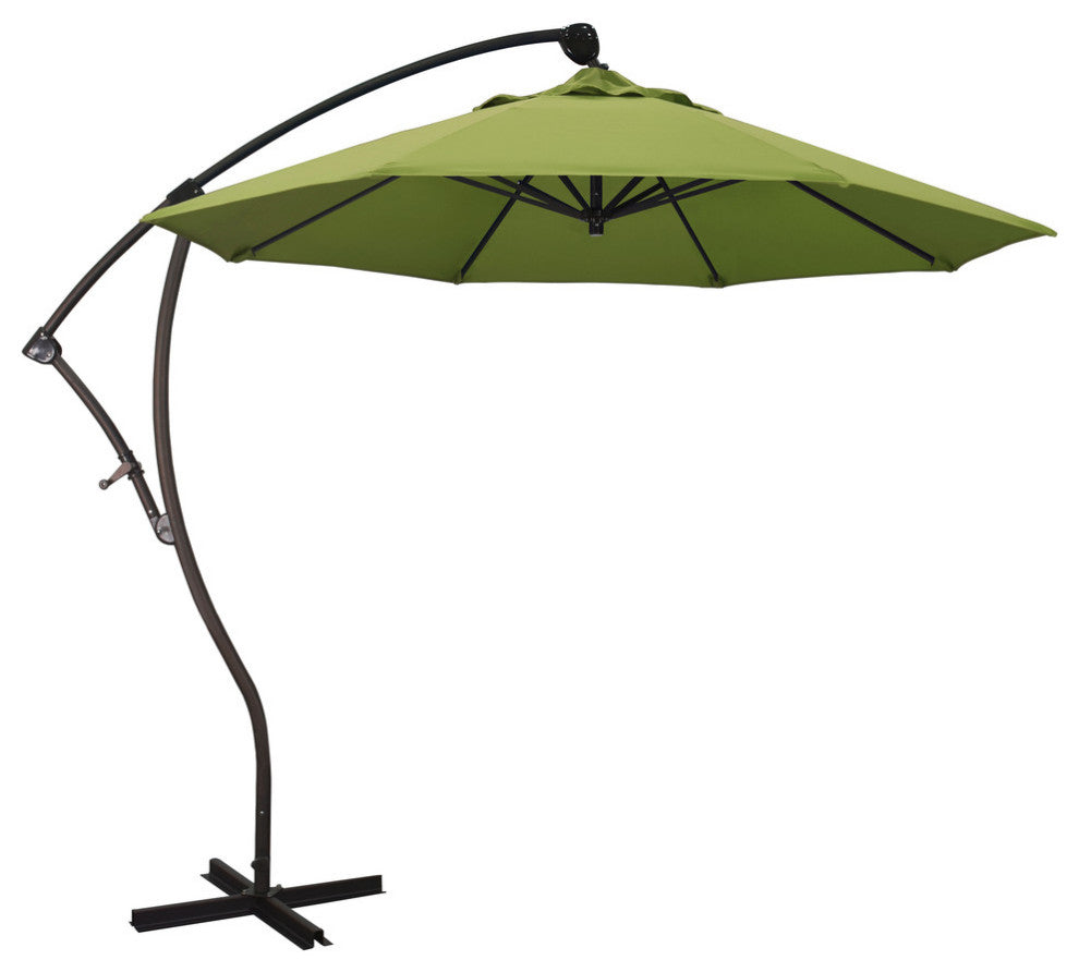 9' Bronze Cantilever Crank Lift 360-Rotation Aluminum Umbrella, Sunbrella, Macaw