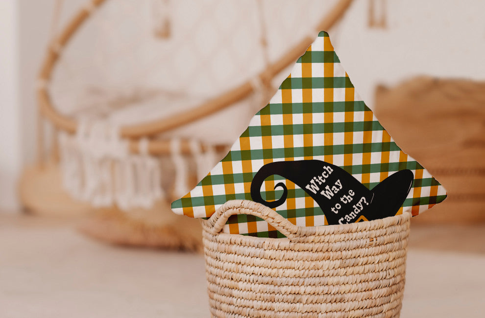 Witch Way to the Candy Accent Pillow With Removable Insert, Mustard, 16"x16"