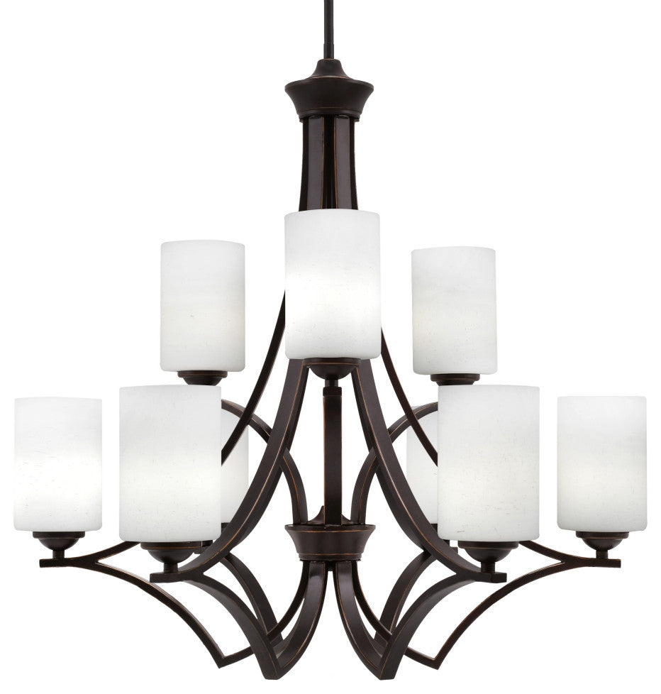 Zilo, 9 Light, Chandelier, Dark Granite Finish With 4" White Muslin Glass