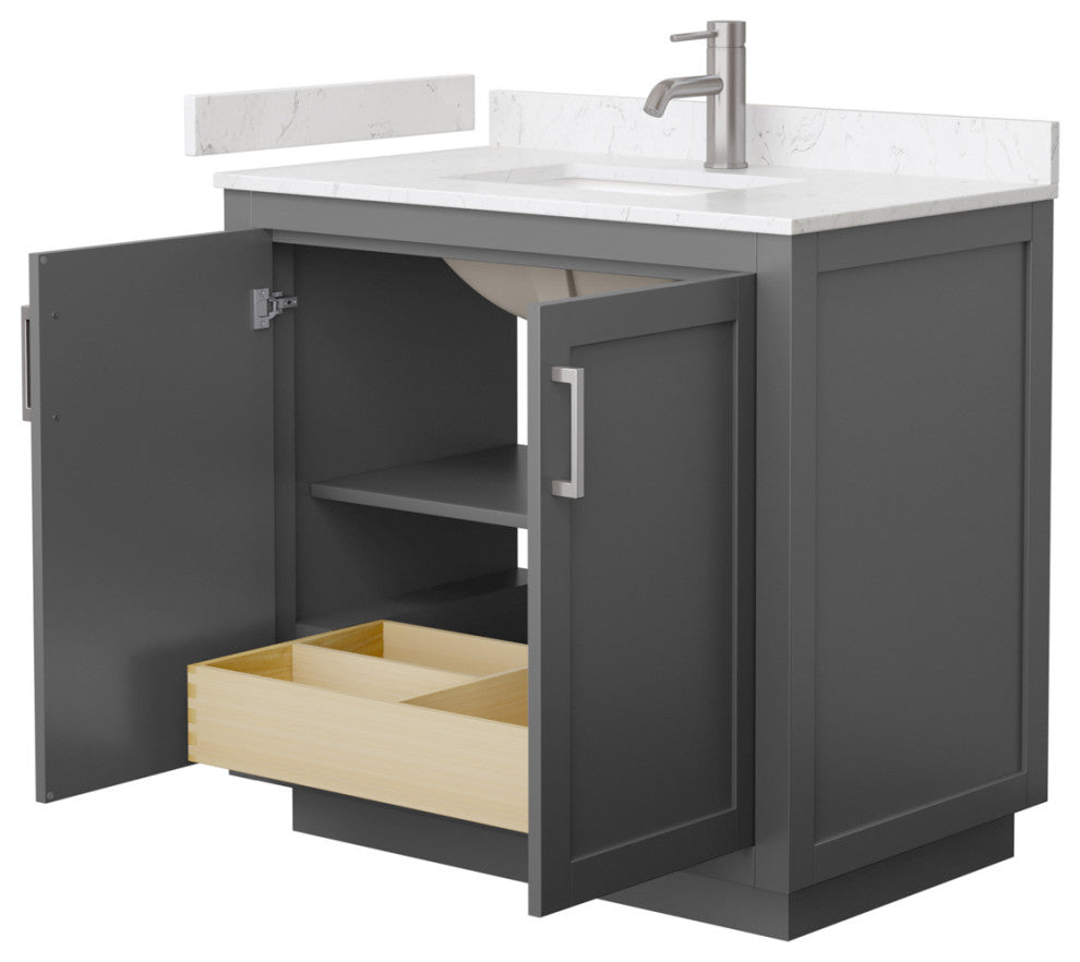 36"SGL Vanity Dark Gray, Light-Vein Carrara Cult. Marble Top, Sink, Nickel Trim